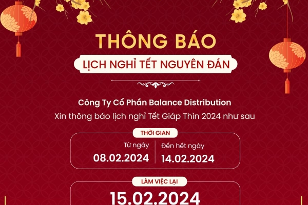 THÔNG BÁO LỊCH NGHỈ TẾT NGUYÊN ĐÁN 2024